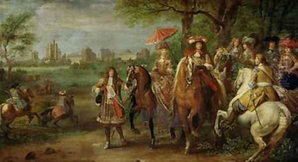 View of the Chateau de Vincennes with Louis XIV 1638-1715 and Maria Theresa 1638-83 of Austria 1669 Oil Painting by Adam Frans van der Meulen