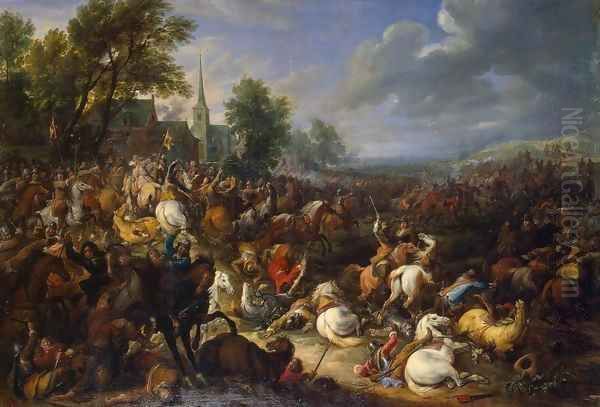 Cavalry Engagement Oil Painting by Adam Frans van der Meulen