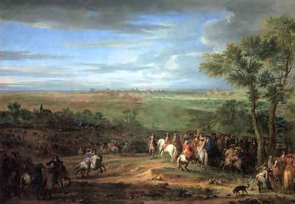 Louis XIV Arriving in the Camp in front of Maastricht Oil Painting by Adam Frans van der Meulen