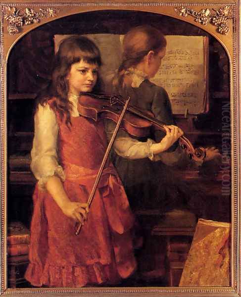 A Duet Oil Painting by Anna Lea Merritt