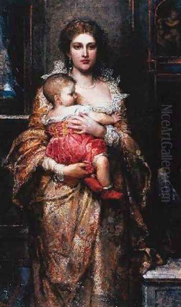 A Patrician Mother Oil Painting by Anna Lea Merritt