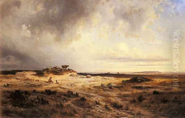 An Extensive Landscape with a Stormy Sky Oil Painting by Georges Michel