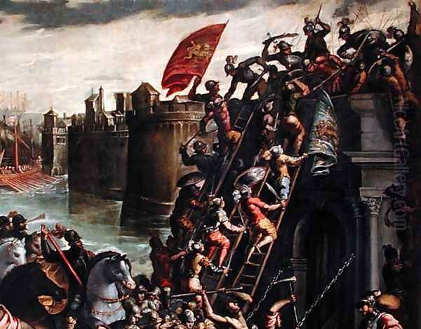 The Crusaders Conquering the City of Zara in 1202 2 Oil Painting by Andrea Michieli (see Vicentino)