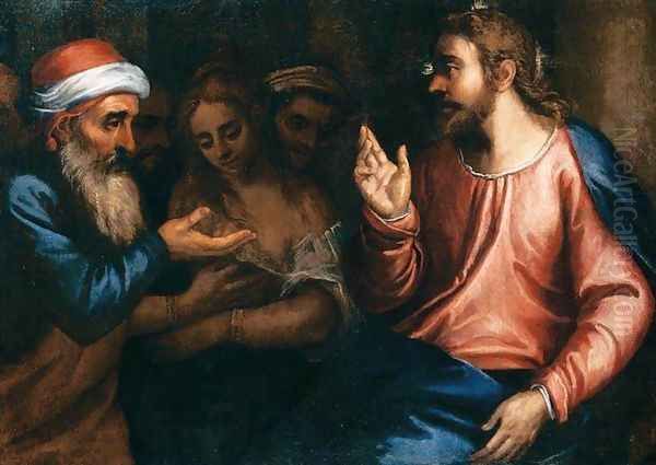 Christ and the Adulteress Oil Painting by Andrea Michieli (see Vicentino)