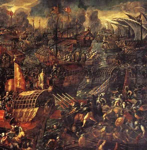 Battle of Lepanto (detail) Oil Painting by Andrea Michieli (see Vicentino)