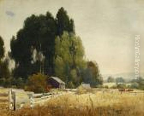 Barn Landscape With Cows Oil Painting by Percy Gray