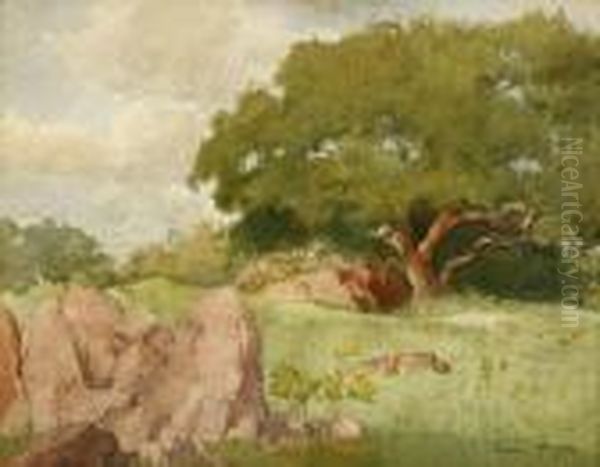 Landscape With Oak Treeo Oil Painting by Percy Gray