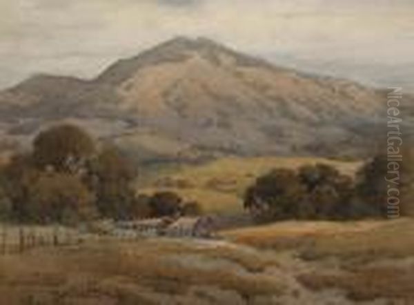 A Farmhouse With Hills In The Distance Oil Painting by Percy Gray