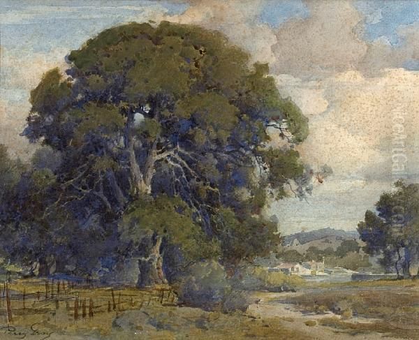 A Path Through The Oaks With A Farmhouse Inthe Distance Oil Painting by Percy Gray