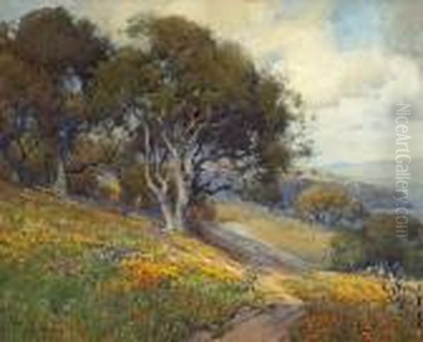 A Path Through Poppies And Oaks, Thought To Befrom Sausalito Hills Toward Raccoon Strait Oil Painting by Percy Gray