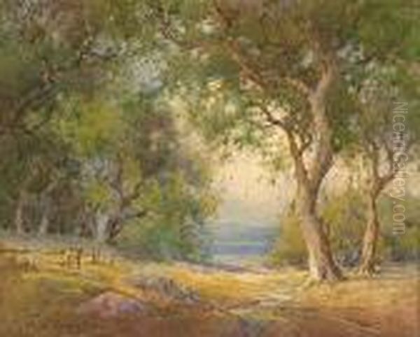 California Oak Grove Oil Painting by Percy Gray