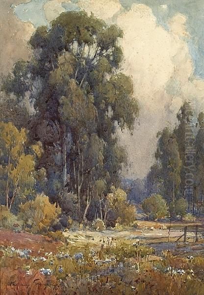 A Quiet Stream Among Wildflowers And Eucalyptus Trees Oil Painting by Percy Gray