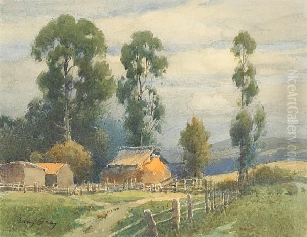 Farmhouse Among The Eucalyptus Trees Oil Painting by Percy Gray