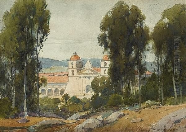 A View Of The Santa Barbara Mission Oil Painting by Percy Gray