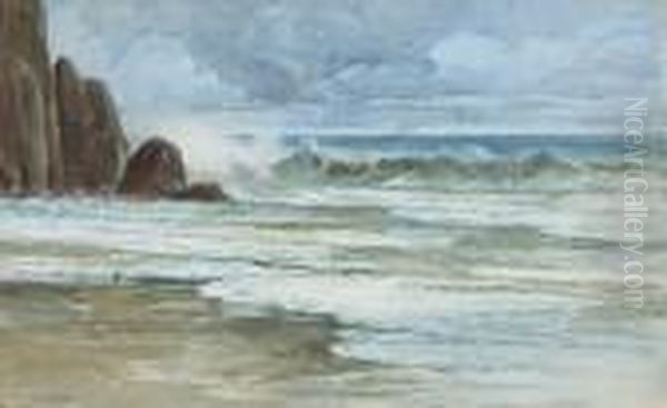 Shoreline And Crashing Waves Oil Painting by Percy Gray