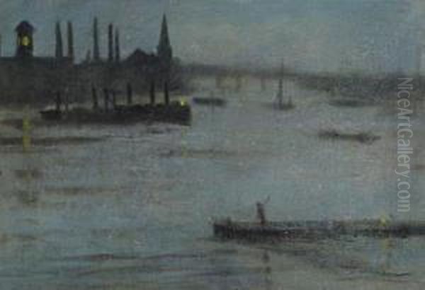 Nocturne, Battersea Reach Oil Painting by Walter Greaves