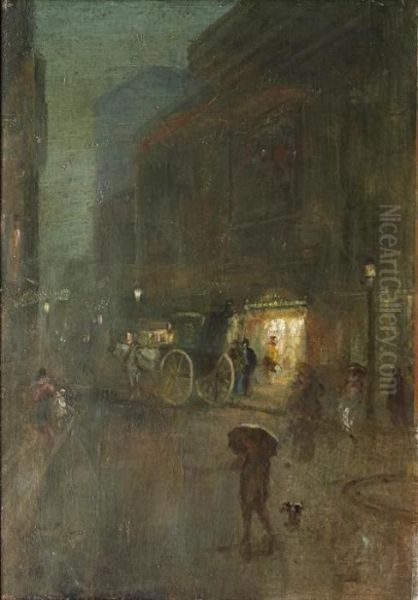 Night Street Scene, Leicester Square Oil Painting by Walter Greaves