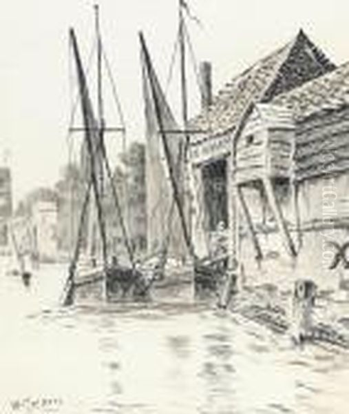 View Of Swan Wharf, Chelsea Oil Painting by Walter Greaves