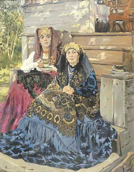 The tea drinkers Oil Painting by Aleksandr Vladimirovich Makovsky