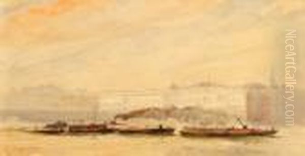 Thames Barges Off Somerset House Oil Painting by Walter Greaves