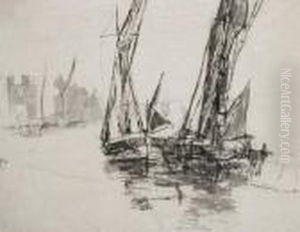 Study For Thames Barges - Lindsey Wharf Oil Painting by Walter Greaves