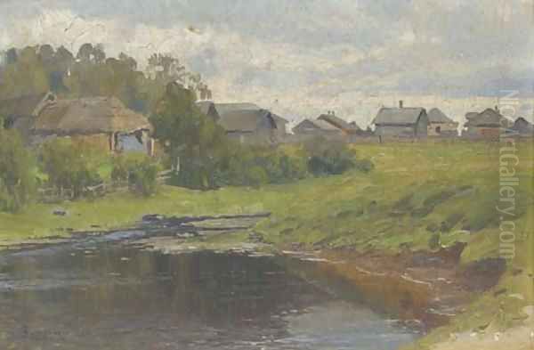 A village pond Oil Painting by Aleksandr Vladimirovich Makovsky