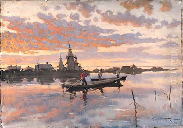 Riverscape Oil Painting by Aleksandr Vladimirovich Makovsky