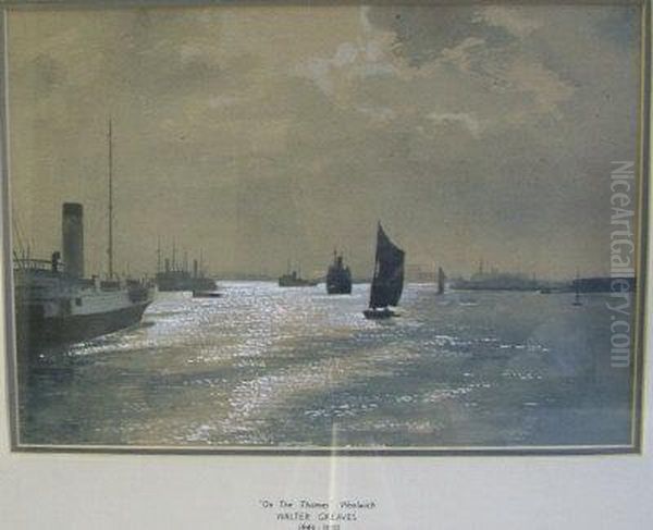 Moonlit Shipping On The Thames Near Woolwich. Oil Painting by Walter Greaves