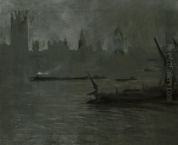 Houses Of Parliament Oil Painting by Walter Greaves