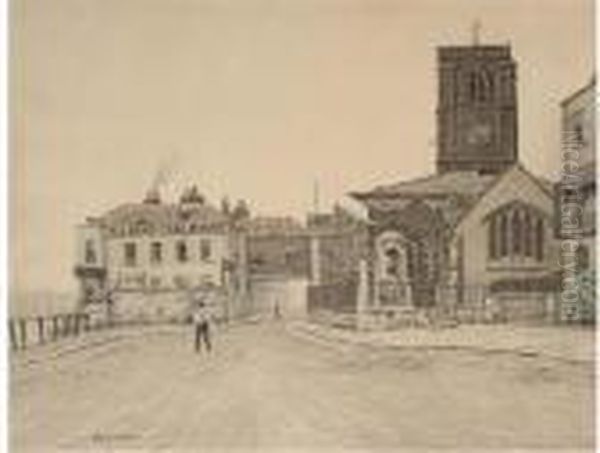 Chelsea Old Church, Aldins Coal Wharf And Cheyne Walk Oil Painting by Walter Greaves