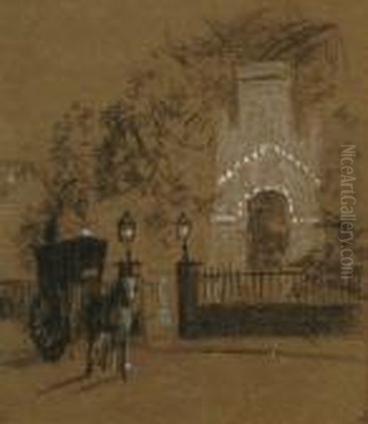 'the Gates Of Cremorne Pleasure Gardens (whistler's Carriage Waiting Outside)' Oil Painting by Walter Greaves