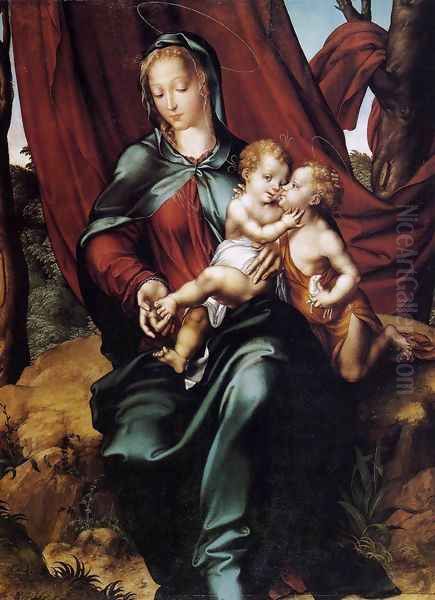 Virgin and Child with the Infant St John the Baptist c. 1550 Oil Painting by Luis de Morales