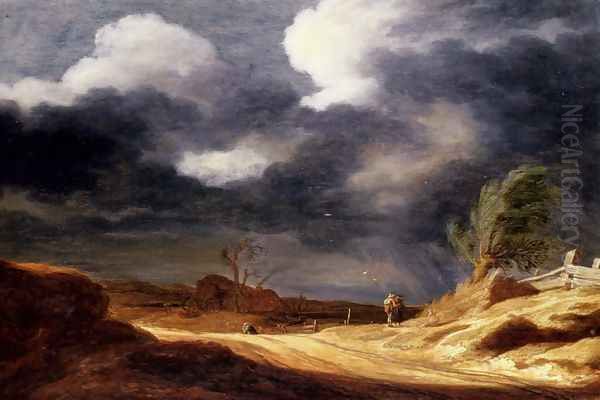 A dune landscape with travellers on a path Oil Painting by Pieter de Molyn