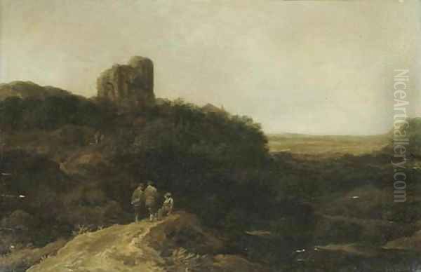 A Landscape With Peasants Resting On A Knoll, A Tower Beyond Oil Painting by Pieter de Molyn