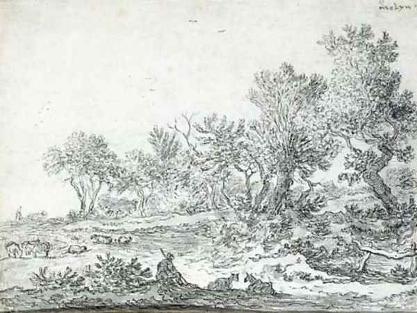 An extensive wooded landscape with a shepherd and his flock Oil Painting by Pieter de Molyn