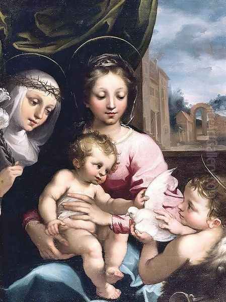 Madonna and Child with the Infant St John the Baptist and St Catherine of Siena c. 1610 Oil Painting by Rutilio Manetti