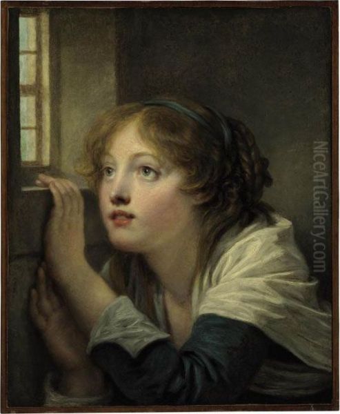 A Young Girl At A Window by Jean Baptiste Greuze