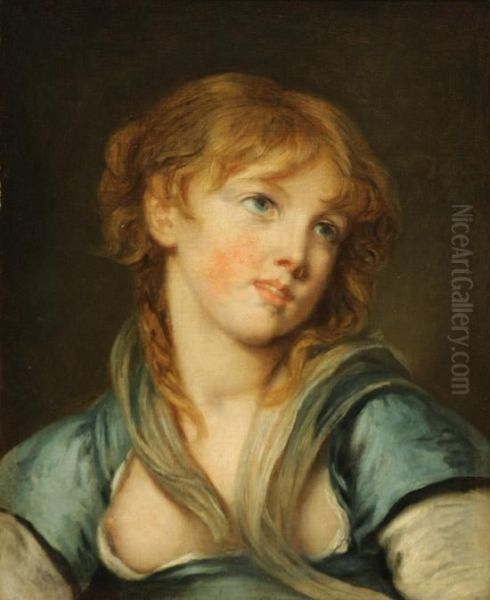 Portrait Of A Young Woman In Blue Oil Painting by Jean Baptiste Greuze