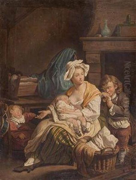 Junge Mutter Gebietet Ihrem Kleinen Sohn Schweigen Oil Painting by Jean Baptiste Greuze