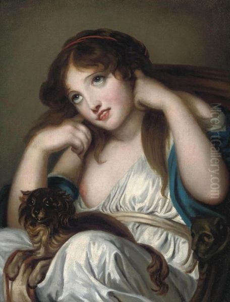 A Young Girl, Blocking Her Ears, With A Dog - An Allegory Of The Sense Of Hearing Oil Painting by Jean Baptiste Greuze