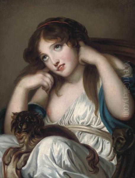 Greuze A Young Girl, Blocking Her Ears, With A Dog - An Allegory Of Thesense Of Hearing Oil Painting by Jean Baptiste Greuze