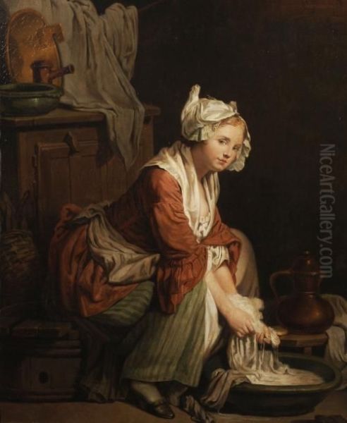 Jeune Femme Lavant Du Linge Oil Painting by Jean Baptiste Greuze