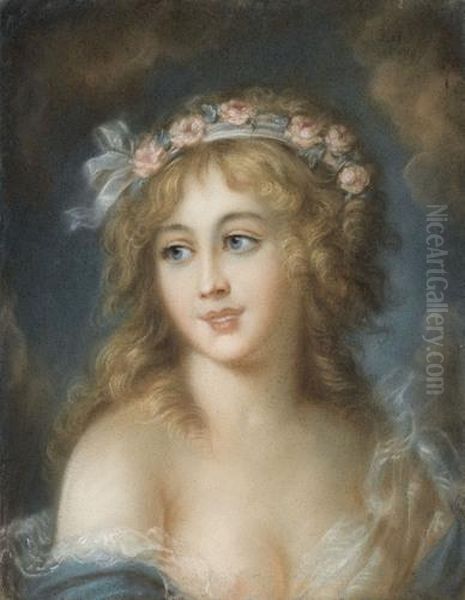 Bildnis Einer Jungen Frau Mit Rosenschmuck Im Haar Oil Painting by Jean Baptiste Greuze