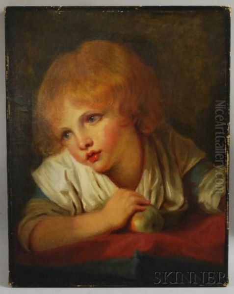 Head Of A Girl With An Apple Oil Painting by Jean Baptiste Greuze