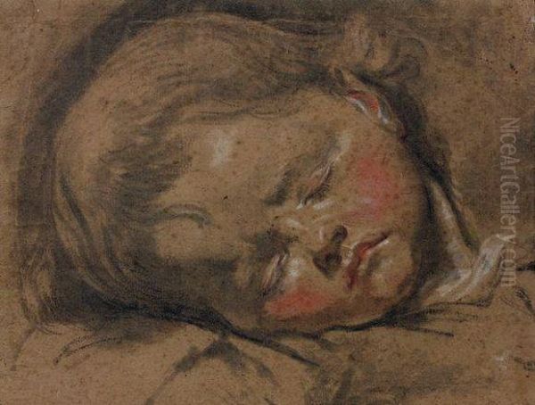 Tete D'enfant Endormi Oil Painting by Jean Baptiste Greuze