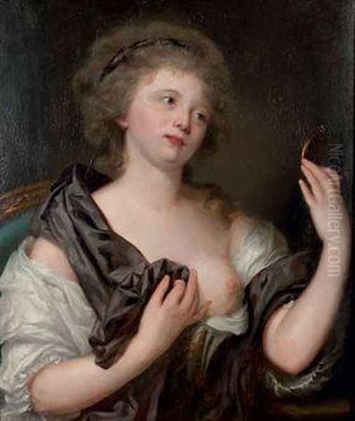 Portrait De Dame Au Miroir Oil Painting by Jean Baptiste Greuze