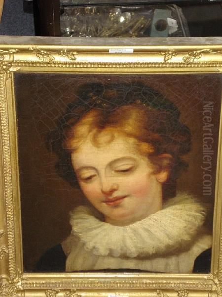 Portrait Study Of A Young Lady Wearing A Ruff Oil Painting by Jean Baptiste Greuze