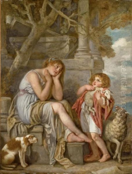 L'agneau Cheri Oil Painting by Jean Baptiste Greuze