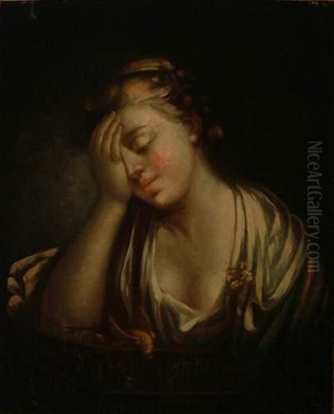 Jeune Femme Et Son Oiseau Oil Painting by Jean Baptiste Greuze