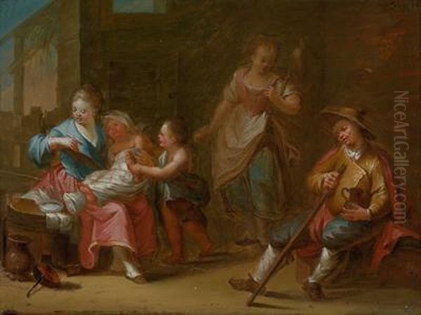 Werkstatt Familienszene Oil Painting by Jean Baptiste Greuze